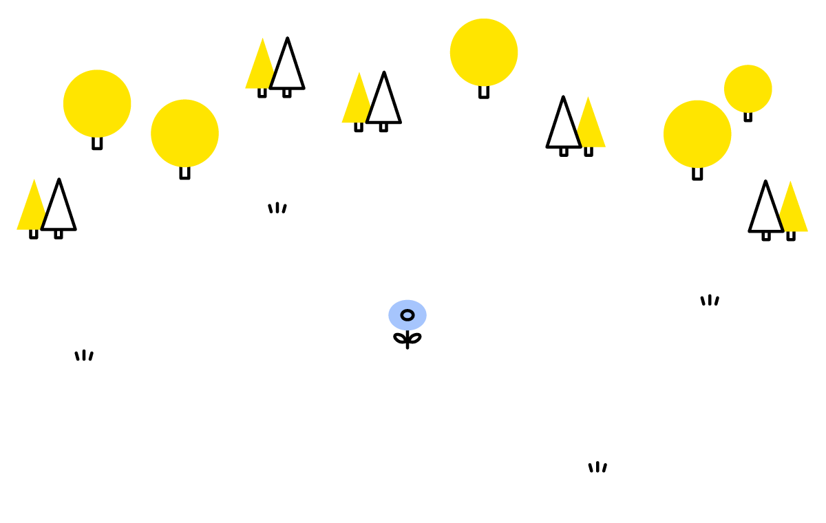 寄附のたびに選んだ種類と色の花が増え、花畑が広がっていくイラスト