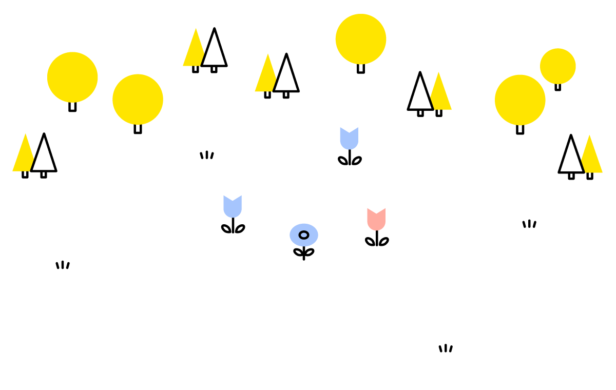 寄附のたびに選んだ種類と色の花が増え、花畑が広がっていくイラスト