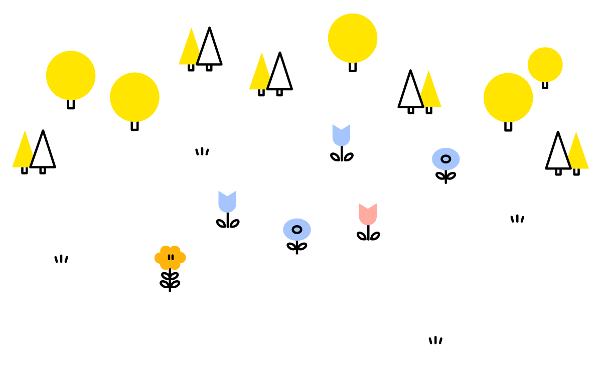 寄附のたびに選んだ種類と色の花が増え、花畑が広がっていくイラスト