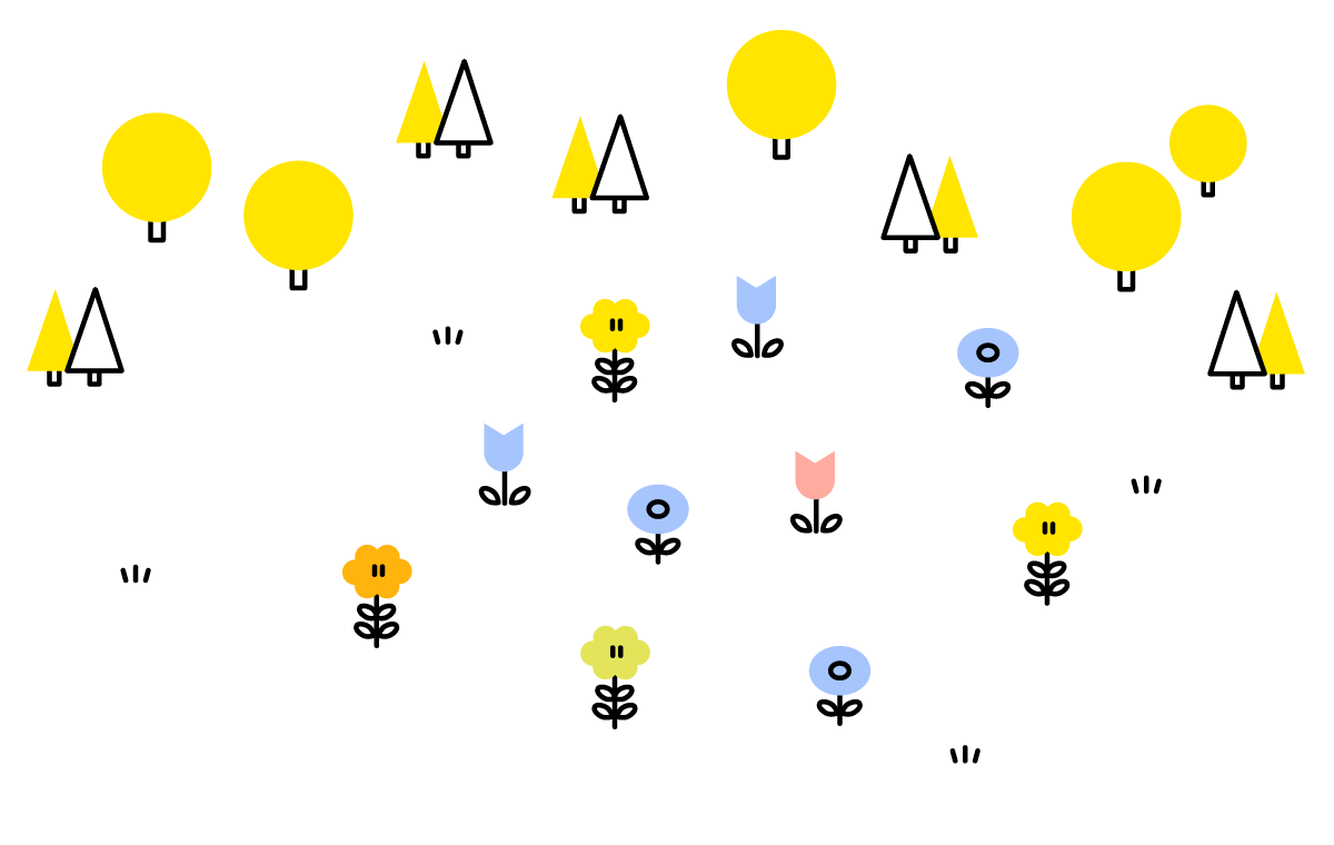 寄附のたびに選んだ種類と色の花が増え、花畑が広がっていくイラスト