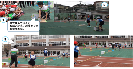 コースを作ってかけっこをする画像
